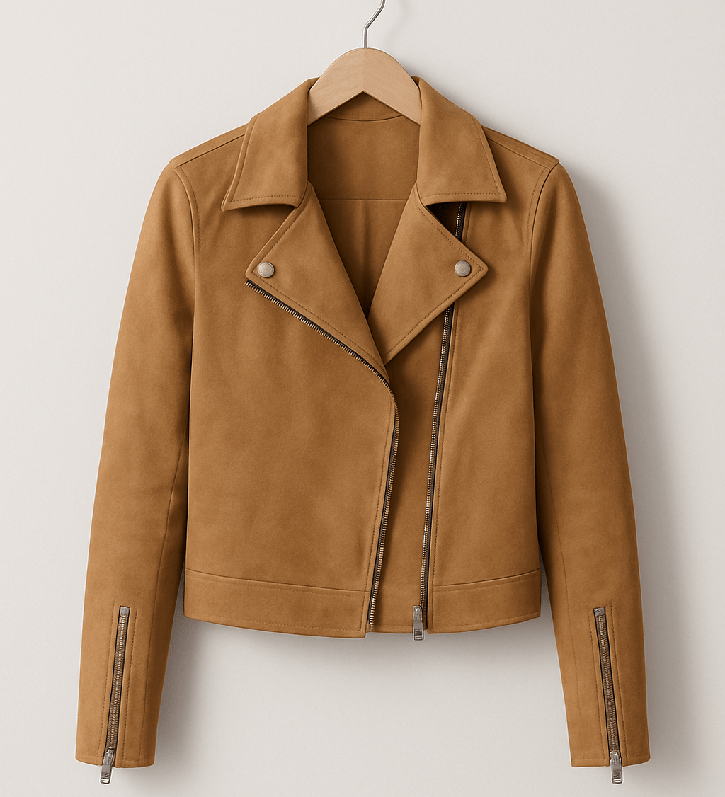 Vintage Bikerjacke aus Wildlederimitat – Stylische Übergangsjacke mit Reißverschlussdetails