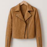 Vintage Bikerjacke aus Wildlederimitat – Stylische Übergangsjacke mit Reißverschlussdetails