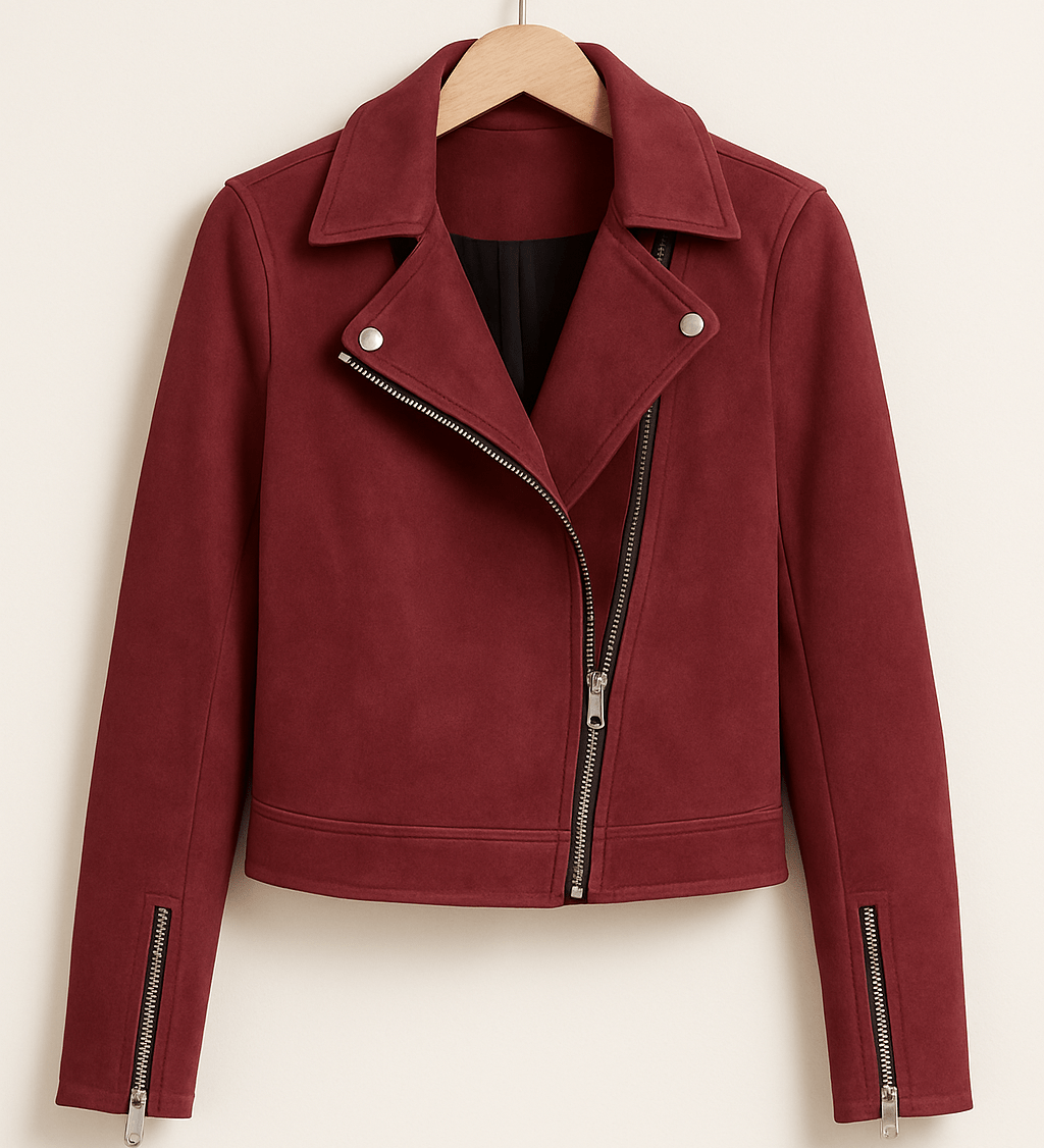 Vintage Bikerjacke aus Wildlederimitat – Stylische Übergangsjacke mit Reißverschlussdetails