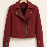 Vintage Bikerjacke aus Wildlederimitat – Stylische Übergangsjacke mit Reißverschlussdetails
