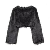 Cropped Kunstfell Pullover mit weiten Ärmeln für Damen