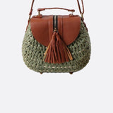 Lina | Kleine Schultertasche aus Strohseil mit verstellbarem Riemen & Quasten-Detail – Crossbody Sommertasche