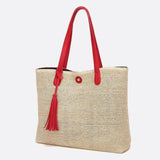 Mira | Große Strohtasche mit langen Tragehenkeln & Deko-Pompon – Sommerlicher Shopper aus Naturmaterial
