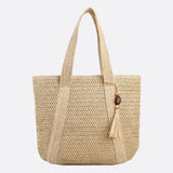 Sienna | Große Strohtasche mit Reißverschluss & Schulterriemen – Sommerliche Damen-Tote Bag mit Innentasche & Deko-Quaste