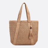 Sienna | Große Strohtasche mit Reißverschluss & Schulterriemen – Sommerliche Damen-Tote Bag mit Innentasche & Deko-Quaste