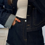 Damen-Denim-Set – Cropped Jeansjacke & High-Waist Minirock mit Umschlag