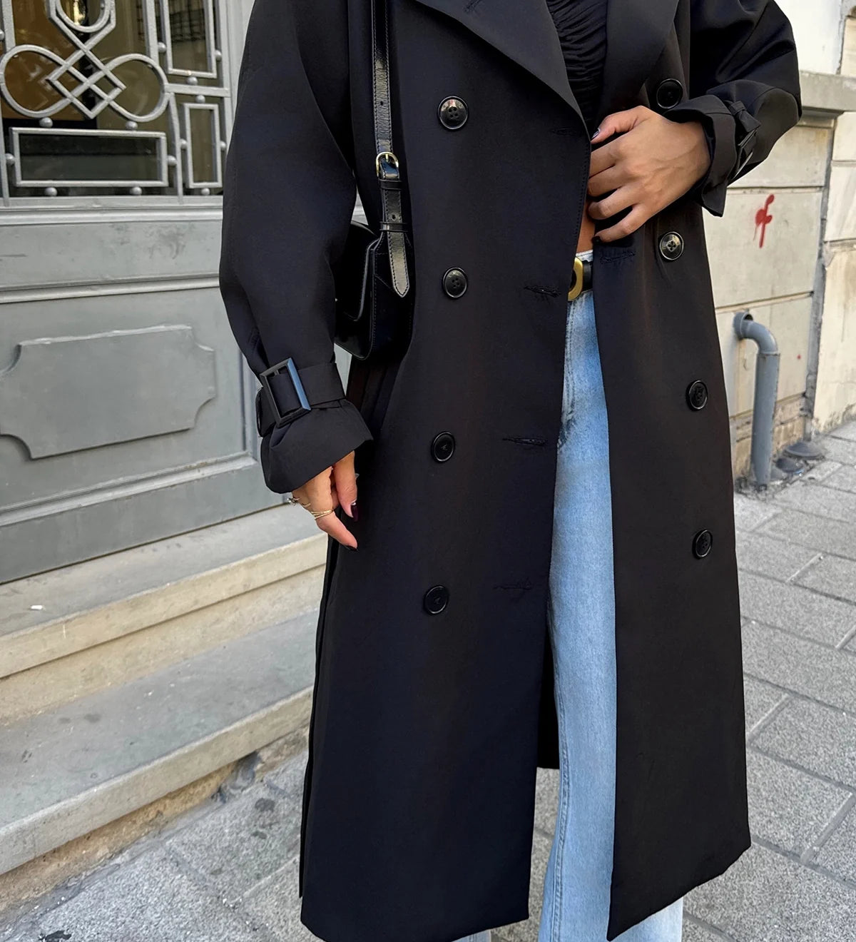 Marie | Schwarzer Trenchcoat im eleganten Design für Damen
